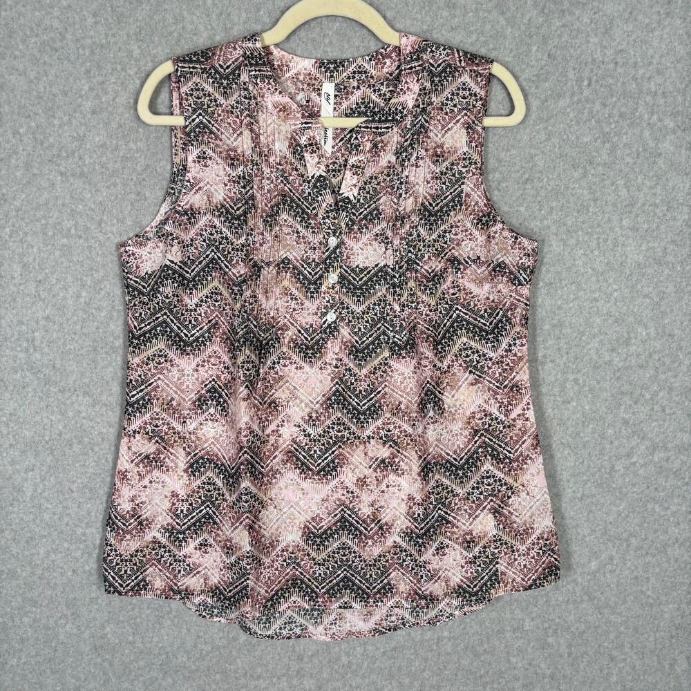 NY Collection Blouse MP Pink Aztec Popover Button Southwest Ikat‎ Career Church